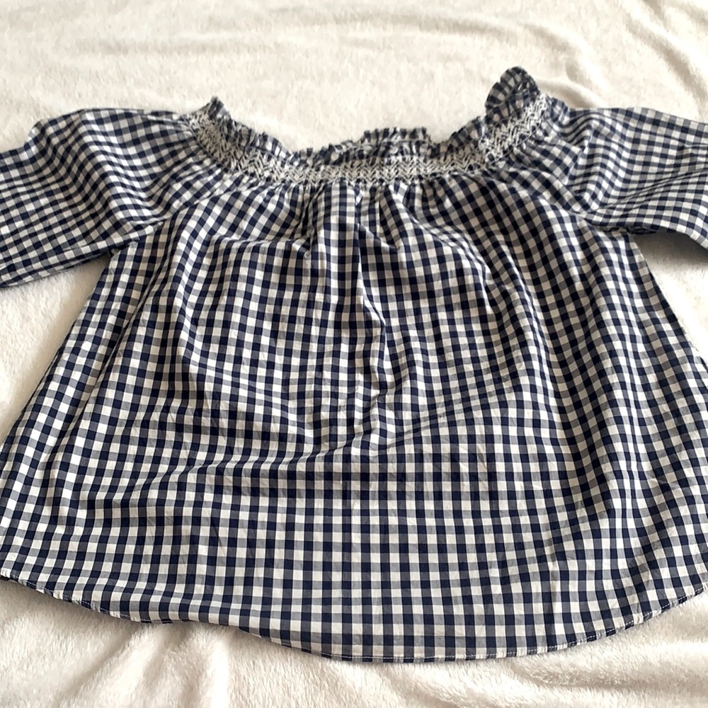 Madewell size XS gingham navy blue and white 3/4 sleeve blouse boho cute in EUC